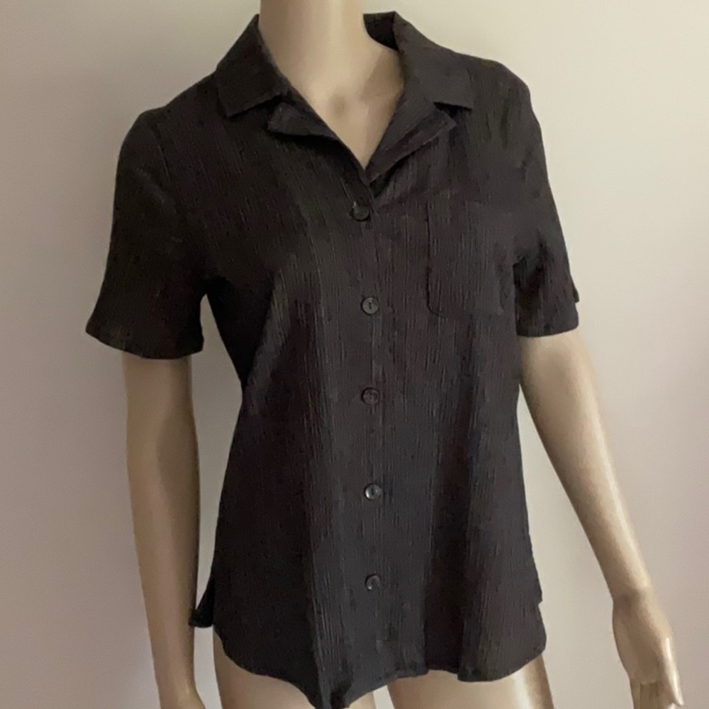 Denim & Company Crinkle Gauze ShortSleeve Button Down Top